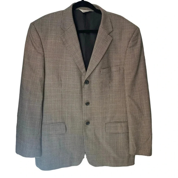 Pronto.Uomo Wool Plaid 3 Buttons Suit Blazer Sport Coat Men’s Size 44R Pockets - Picture 1 of 8